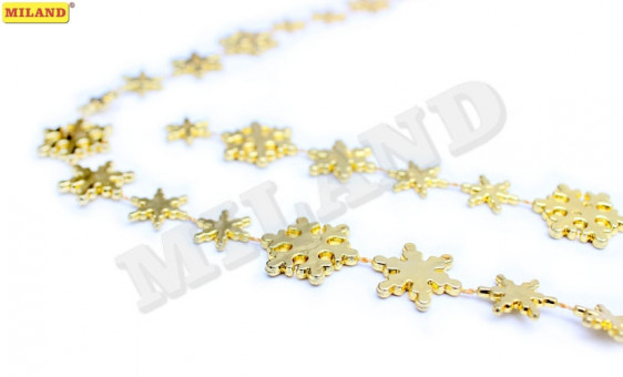Новогоднее украшение бусы на ёлку золотые "Снежинки" НУ-6752