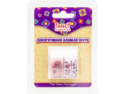 Лента клейкая декоративная Цветочки, бумага, 15 мм x 1,5 м x 2 шт., блистер арт.FD020137