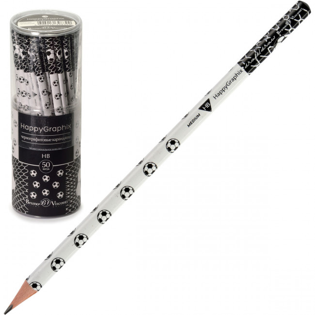 Карандаш 2мм НВ чернографитовый "HappyGraphix. Футбольные мячи", BV/21-0030/28 (50)