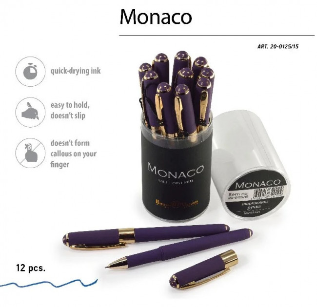 Ручка шариковая 0,5мм синяя «Monaco», виноградный корпус, BV/20-0125/15 (12)