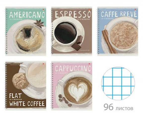 Тетрадь А5+ 96л клетка "Счастье в кофе", на гребне, BV/7-96-146 (20)