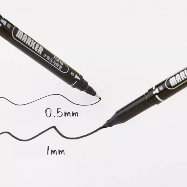 Маркер двухсторонний 0,5мм-1,5мм черный ZUIXUA//F0618-Black (12) Маркер двухсторонний 0,5мм-1,5мм черный ZUIXUA//F0618-Black (12)