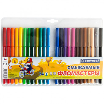 Фломастеры 24цв. Centropen "Пингвины", шестигранные, смываемые, уп. жесткий пластик Фломастеры 24цв. Centropen "Пингвины", шестигранные, смываемые, уп. жесткий пластик