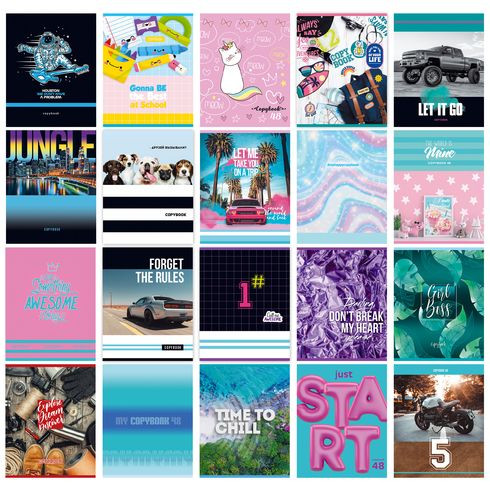 Тетрадь общая А5 скоба 48л. клетка "Super-Super Mix-40" (ассорти) 40 дизайнов BG (8/80)