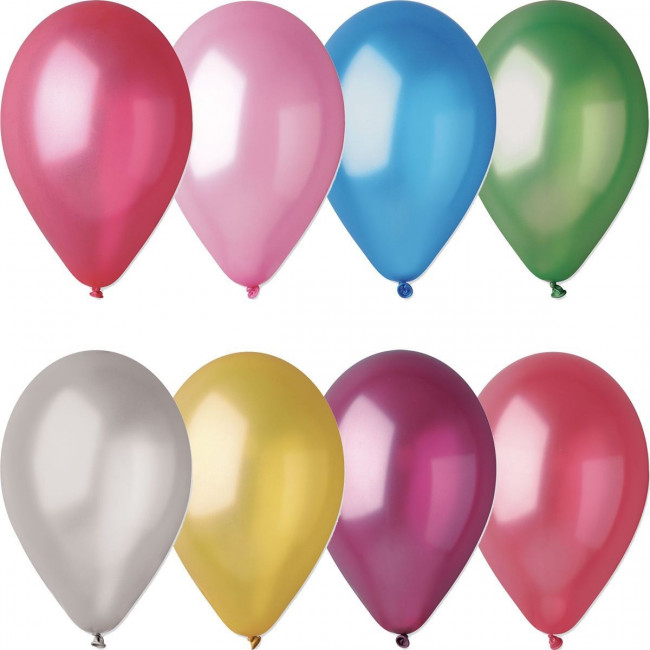 Воздушные шары размер 10, цвета металлик, ассорти, (100)