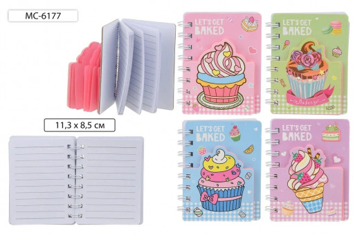 Блокнот 2в1 детский 11,3*8,5см 60л "Десерт", линия, цветная 7БЦ обложка с рисунком+ с внешней стороны обложки фигурный мини блокнот, Basir/МС-6177