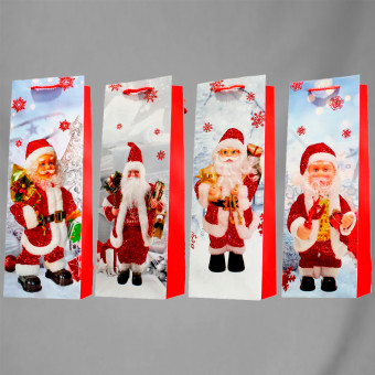 ПАКЕТ ПОДАРОЧНЫЙ ПОД БУТЫЛКУ, КРИСТАЛЛ-КАНЦ «ДЕД МОРОЗ», КАРТОН, 120Х340 ММ, С ВЕРЕВОЧНОЙ РУЧКОЙ, 10362-14 (DV-BK127)