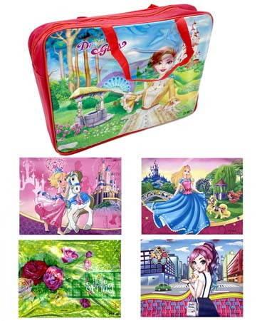 Папка для творчества А4 с ткан. ручками CM-107 "Для девочек" текстиль, молния сверху, с рисунком ассорти, в пакете (1/60/120)