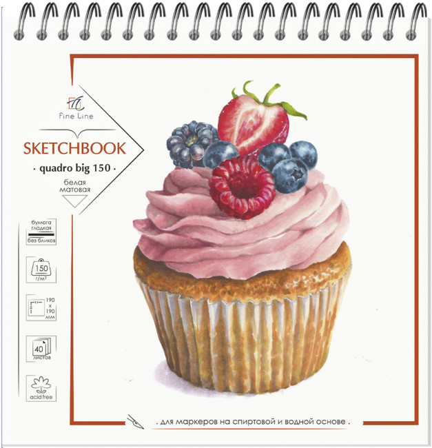 Блокнот-скетчбук 190х190мм 40л "Quadro bigt 150" для маркеров спиртовых, на гребне, Полином/3441 (20)