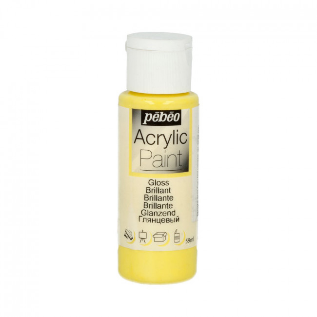 Краска 59мл акриловая глянцевая, для декора, ярко-желтый, Acrylic Paint PEBEO/97845