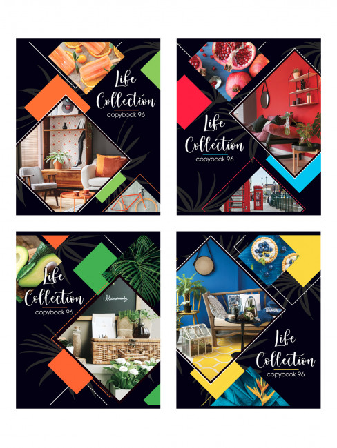 Тетрадь общая А5 скоба 96л. клетка "Life Сollection" (ассорти) BG (5/50)