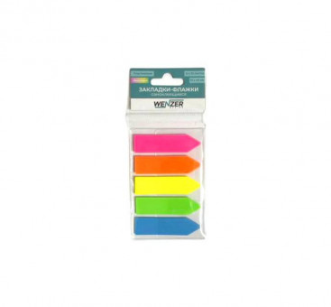 Закладки самоклеящиеся 20 л.*5 цв. WENZER OFFiCE 1,2 x 4,5 см, неоновые, стрелка Закладки самоклеящиеся 20 л.*5 цв. WENZER OFFiCE 1,2 x 4,5 см, неоновые, стрелка