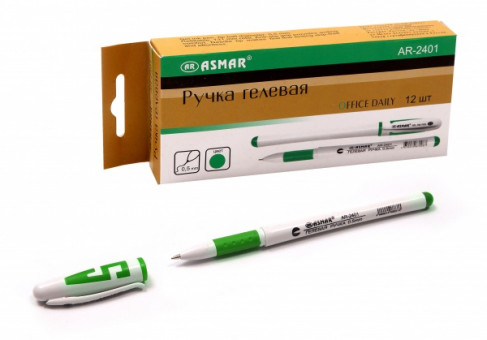 Ручка гелевая зеленая, 0,5мм белый корпус, AR-2401/зеленая Asmar (12/144)