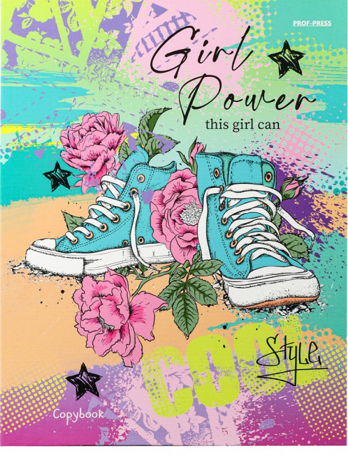 Тетрадь А5+ 80 клетка "Кеды и цветы", на кольцах, Prof-Press/80-2544