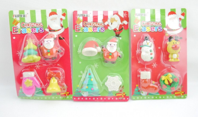 Набор ластиков MERRY CHRISTMAS, термопластичная резина, фигурные, 4 шт, 2 дизайна (12)