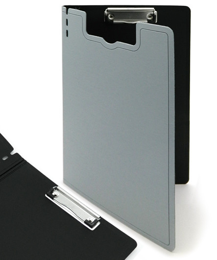 Планшет  PVC с доп. створкой DI-39  А4 серый/черный, зажим сверху (2/100)