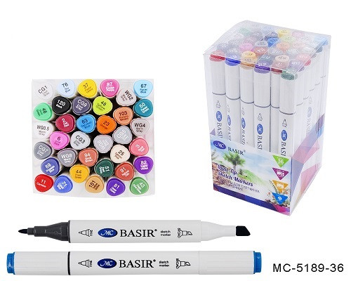 Набор маркеров 1.0-6.2мм для скетчинга двусторонних LINDO M-15189- 36 ,36цв., Main colors 2 (основные цвета 2), BASIR