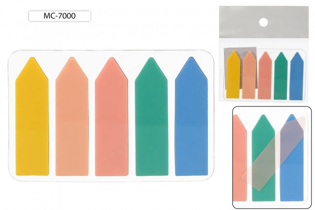 Набор клейких закладок 4,5*1,2см 20л, пластиковые, 5 цветов, Basir/МС-7000