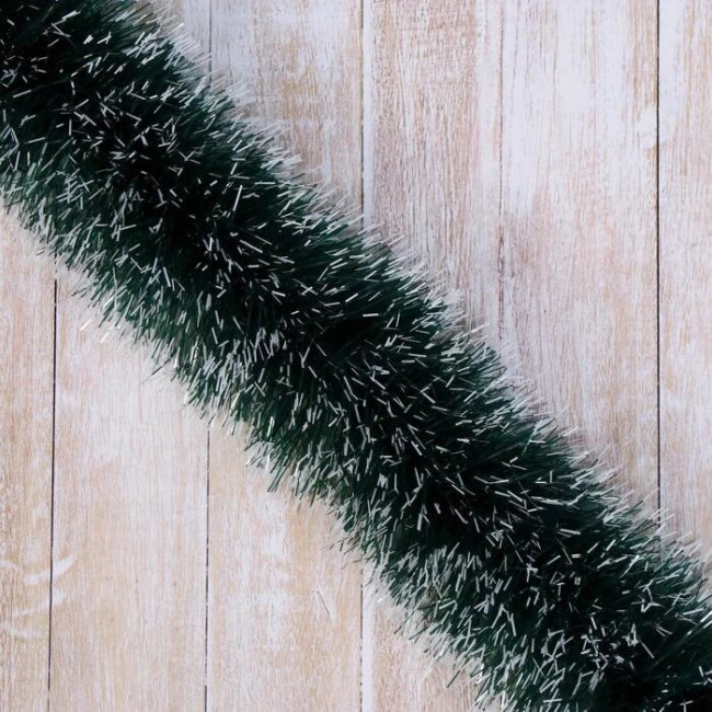 Мишура "Норка" зелёная с серебрянными кончиками" 70мм/2м Г-238