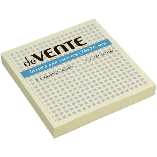 Клейкая бумага для заметок 76x76 мм 100 л, офсет 75 г/м², желтая, deVENTE/2010325