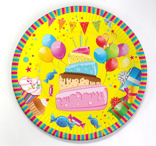 Тарелка бумажная  Весёлого Дня Рождения! (17 см., 6 шт.) СП-1717