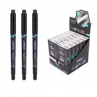 Маркер двухсторонний тонкий 0,5мм-1,5мм черный ZUIXUA//F0672-black (12)