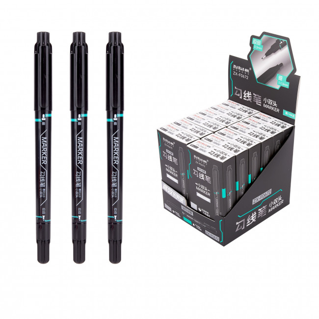 Маркер двухсторонний тонкий 0,5мм-1,5мм черный ZUIXUA//F0672-black (12) Маркер двухсторонний тонкий 0,5мм-1,5мм черный ZUIXUA//F0672-black (12)