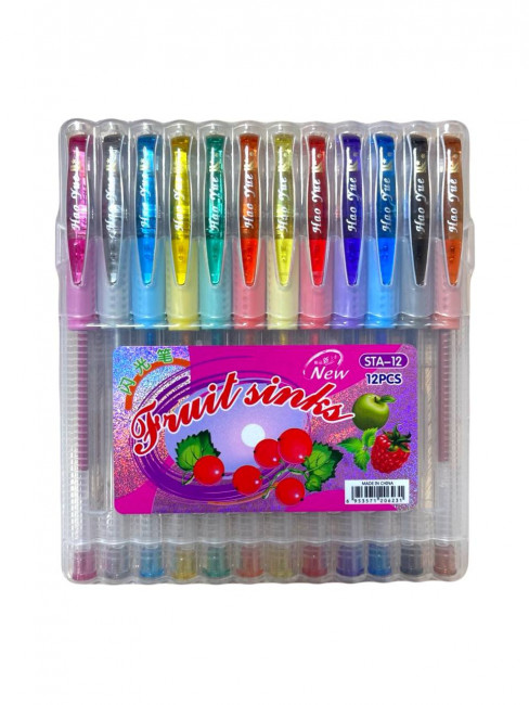 Набор гелевых ручек, 1,0мм 12цв с блёстками, ZUIXUA/STA-12