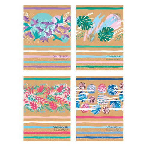 Скетчбук А6 форзац с дизайном 32л. "Art colour" ламинация матовая (ассорти) 105x145мм, скоба, белый блок