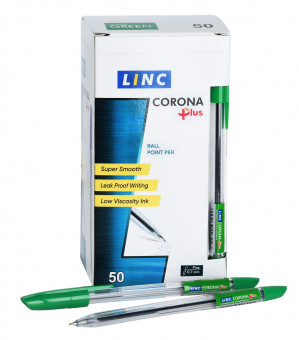Ручка шариковая зеленый 0,7мм "CORONA PLUS" круглый прозрачный корпус, Linc/3002N/green (50)