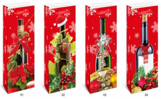 ПАКЕТ ПОДАРОЧНЫЙ ПОД БУТЫЛКУ, КРИСТАЛЛ-КАНЦ «НОВОГОДНИЙ», ЛАМИНИРОВАННЫЙ КАРТОН, 128Х360Х84 ММ,M46254