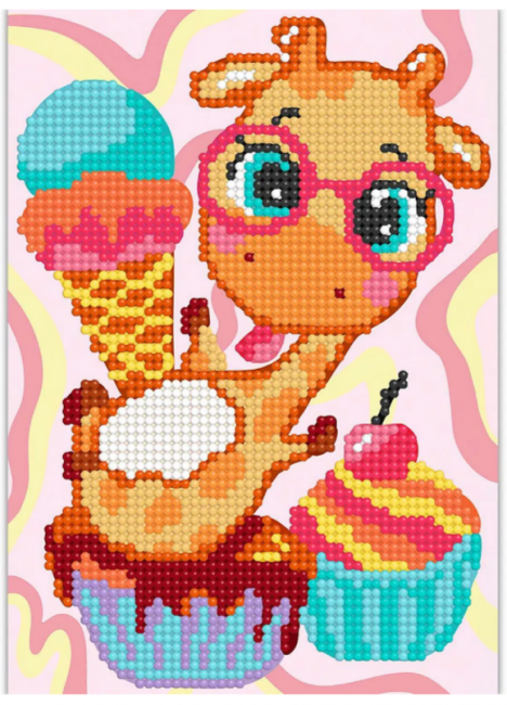 Алмазная мозаика 15*21см на картоне "Сладости для жирафа", AMK01