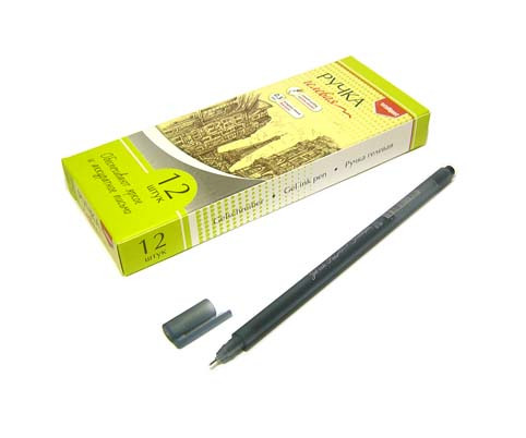 Ручка гелевая   INTELLIGENT BQ-384 (черная) 0,5мм игольч серый тонир круглый корп, с коротким колпачком (12/144/3456)