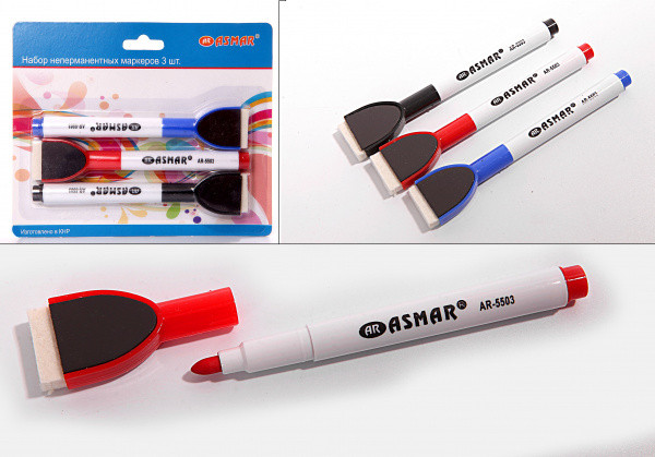 Набор неперманентных маркеров для белой доски 3шт, Asmar (36)
