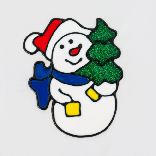 Наклейка 15х20см  на окно "Снеговик с елкой" силикон, Микрос/ч47892 (12)