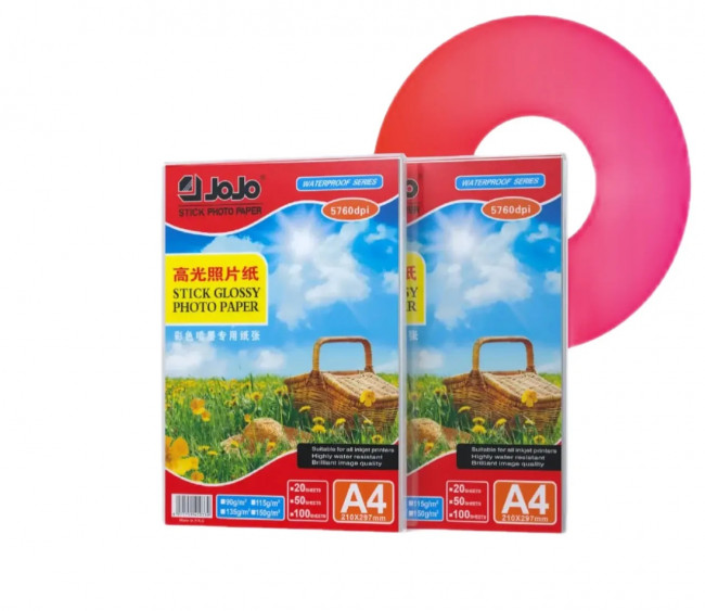 Фотобумага А4 115 г/м2 20л, с самоклеящейся основой, долговечная, глянцевая, JoJo/JS-1008-1