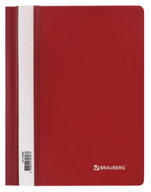 Скоросшиватель А5 130/180 мкм пластиковый, красный, BRAUBERG/270460