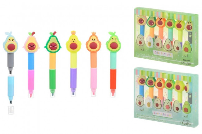 Набор мини -текстмаркеров 6шт "Авокадо" 12цветов, длина маркера 10см, Basir/МС-5905