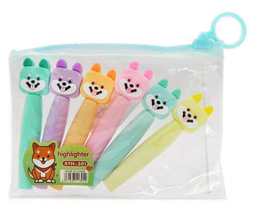 Маркер выделитель 6 цв. CZ-24 "Корги" 1-3мм, скошенный, мини 80мм, в упаковке ПВХ на пластиковой молнии XYH-301 (2/24/288)