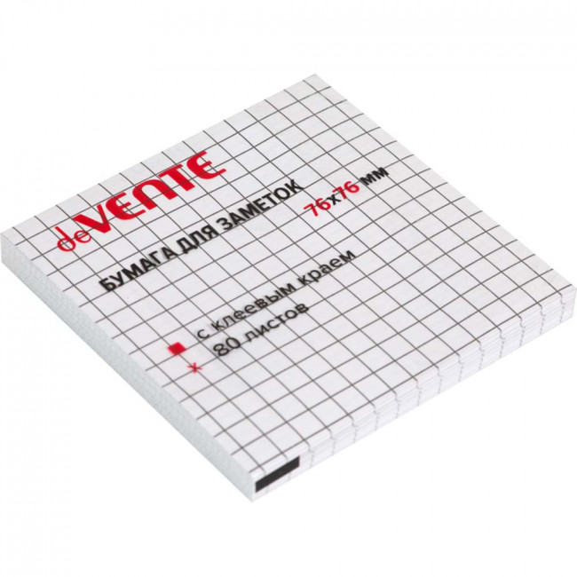 Клейкая бумага для заметок 76x76 мм 80 л, офсет 75 г/м², белая в клетку, deVENTE/2010383 (12)