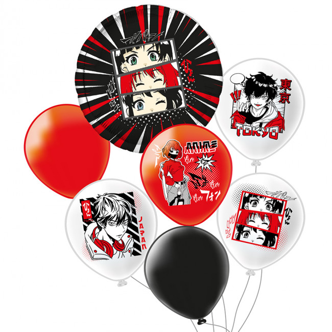 Букет шаров из 7 шаров "Аниме!", 1 фольга + 4 латекс с рис+2 латекс б/рис, Микрос/Ч47420