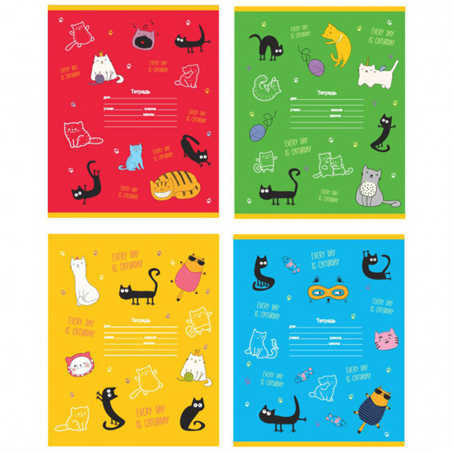 Тетрадь 24 клетка "Cats&Cats" скрепка, BG (12/120)