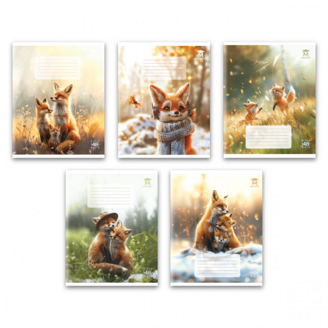 Тетрадь 48 клетка Магистр "Модные лисята",  белизна 100% (5 дизайнов ассорти) (10/60)