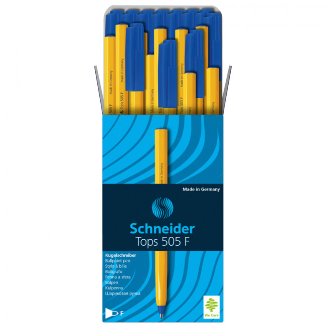 Ручка шариковая синяя 0,8мм "Tops 505 F" оранжевый корпус, Schneider (50)