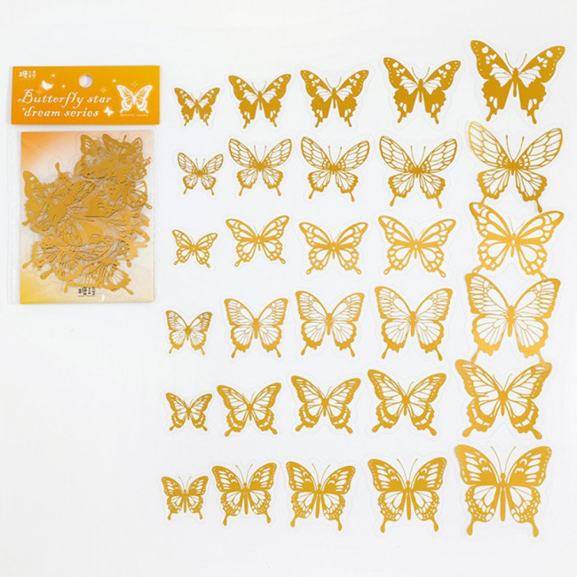 Наклейки декоративные "Бабочки" голографические золотые, 30шт, ARTCoco/TS06F077,TS06F078