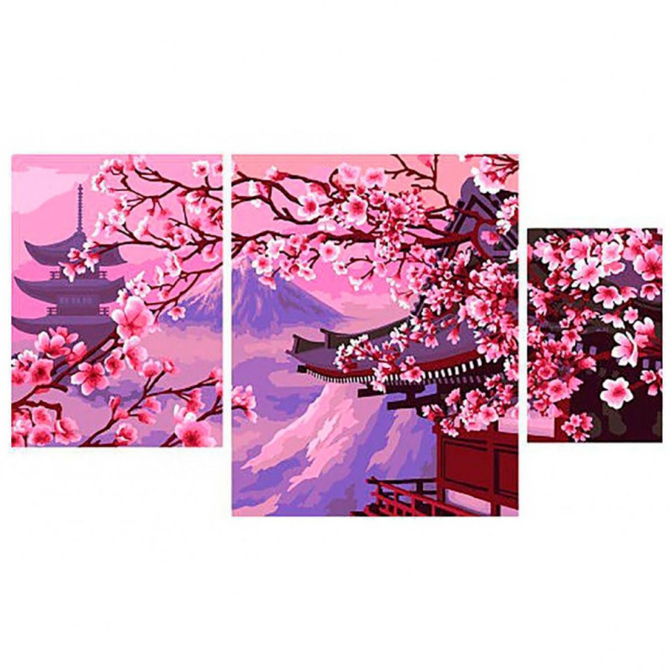 Картина по номерам Цветущая Сакура триптих