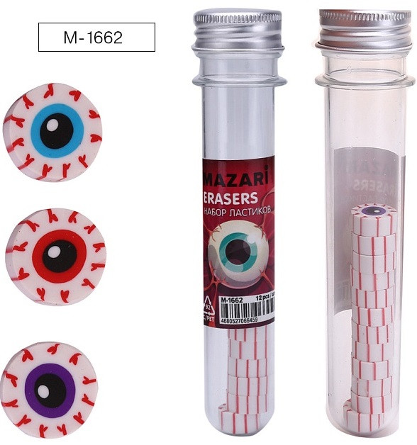 Набор ластиков "Eyes", 12 шт, Mazari/M-1662 Набор ластиков "Eyes", 12 шт, Mazari/M-1662