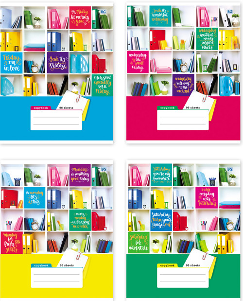 Тетрадь общая А5 скоба 96л. клетка "My week" (ассорти) (БиДжи) (5/50)