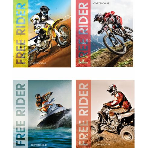 Тетрадь ученическая 48 л. в клетку "Free rider" (ассорти) (BG) (10/80)
