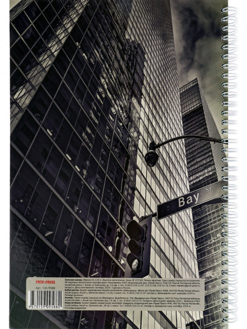 Записная книжка А4 120л клетка "Высотки мегаполиса", 7БЦ, на гребне, Проф-Пресс/120-9588 (10)